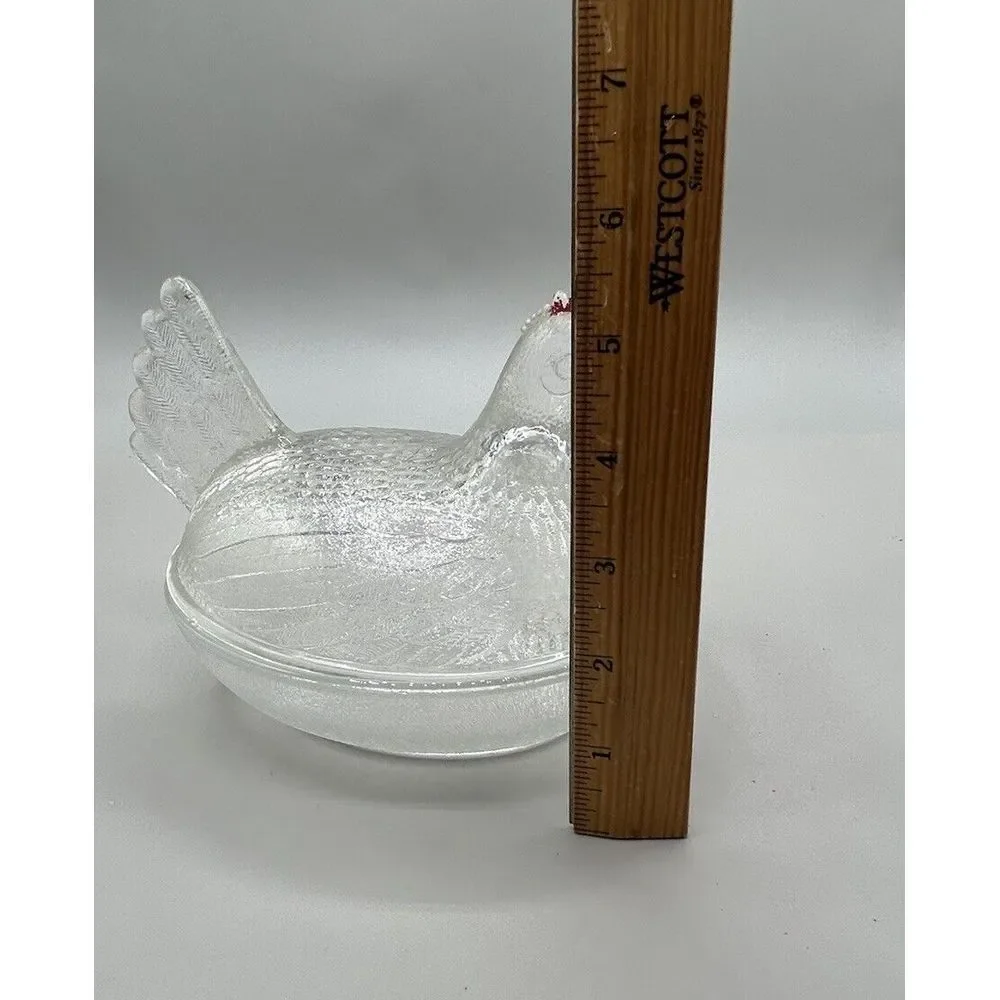Hen On Nest‎ Indiana Glass Clear Red Comb Chicken  Covered Candy Dish Vintage